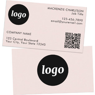 Carte De Visite Code QR Simple Logo et Texte Rose Pâle
