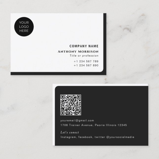 Carte De Visite Code QR simple logo réseau scannable entreprise (Devant / Derrière)