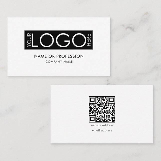 Carte De Visite Code QR Simple Minimal Blanc Moderne Logo d'entrep (Devant / Derrière)