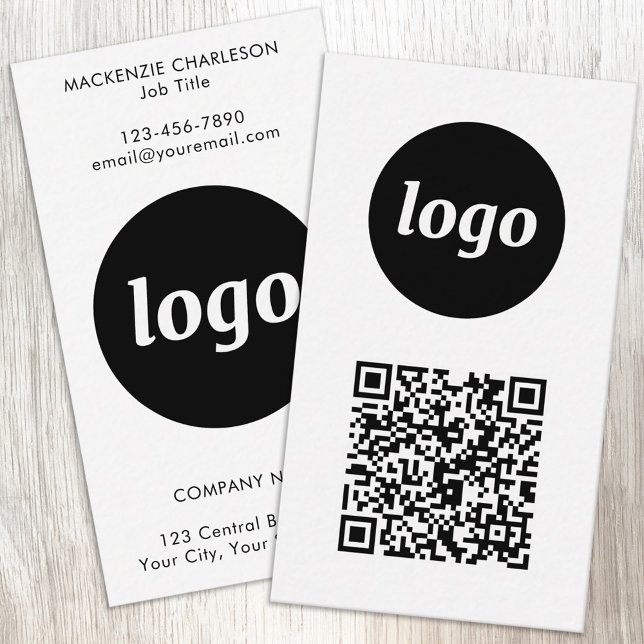 Carte De Visite Code QR simple texte de logo Format vertical (Simple logo with custom text and QR code business branding promotional vertical business cards)