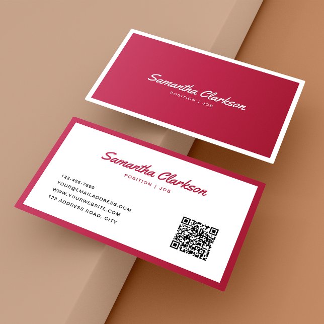 Carte De Visite Code QR simple Viva Magenta Border Script (Créateur téléchargé)
