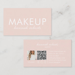 Carte De Visite Code QR Social Script Rose Pâle Maquillage Photo