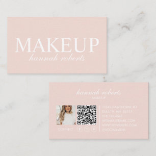 Carte De Visite Code QR Social Script Rose Pâle Maquillage Photo