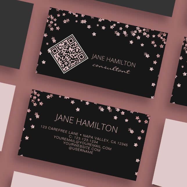 Carte De Visite Code QR Strass Rose Moderne (Créateur téléchargé)