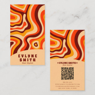 Carte De Visite Code QR Super rétro les années 70 Boho Abstrait