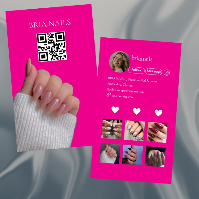 Carte De Visite Code QR Technicien de Manucure Rose Chaud Moderne  (Créateur téléchargé)