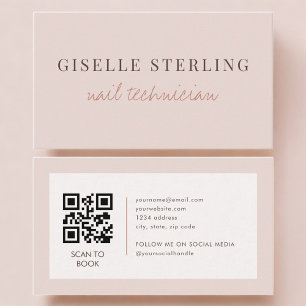Carte De Visite Code QR Technicien en Onglerie Rose Pâle