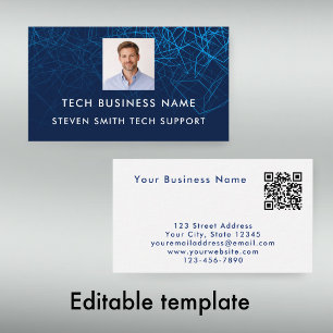 Carte De Visite Code QR Technologique Professionnel Moderne Bleu U