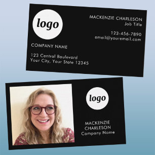 Carte De Visite Code QR texte de logo de photo simple noir