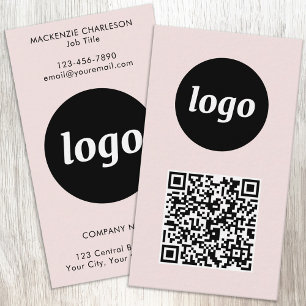 Carte De Visite Code QR Texte de Logo Simple Rose Pâle Vertical