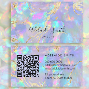 Carte De Visite code QR texture en pierre d'opale bleu pastel