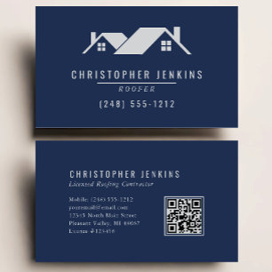 Carte De Visite Code QR Toiture Bleu Marine Gris Entreprise de Toi
