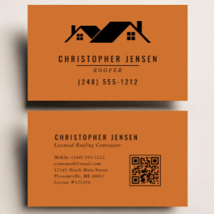 Carte De Visite Code QR Toiture Entreprise Toiture Orange Brûlé