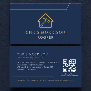 Carte De Visite Code QR Toiture Entreprise Toituriers Bleu Marine