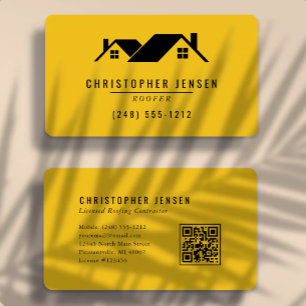 Carte De Visite Code QR Toiture Gras Jaune Noir Arrondi