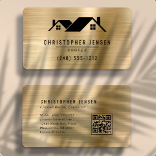 Carte De Visite Code QR Toiture Noir Métalisé Doré Arrondi