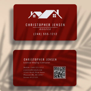 Carte De Visite Code QR Toiture Simple Bordeaux Arrondi