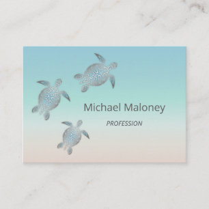 Carte De Visite Code QR Tortue de mer argentée Turquoise Côtière