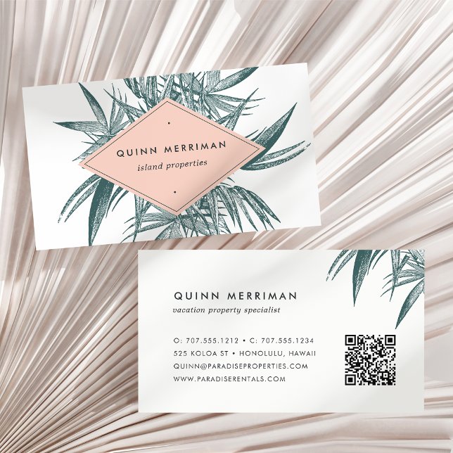 Carte De Visite Code QR Tropical Palm Frond (Créateur téléchargé)
