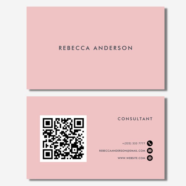 Carte De Visite Code QR Typographie féminine rose et gris (Créateur téléchargé)