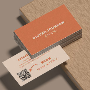 Carte De Visite Code QR typographie moderne minimaliste gras orang