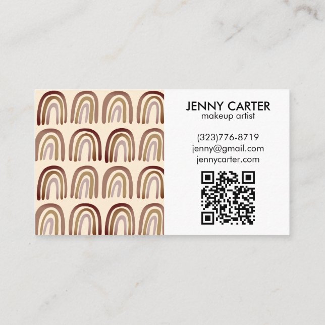 Carte De Visite Code QR unique du Motif Boho de Earthy Neutral (Dos)