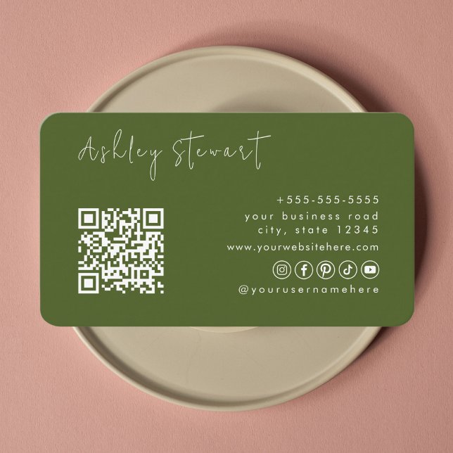 Carte De Visite Code Qr vert de mousse professionnel Script minima (Créateur téléchargé)
