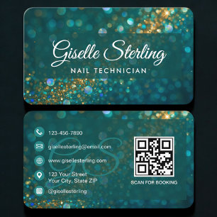Carte De Visite Code QR Vert pour Technicien de Manucure