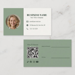 Carte De Visite Code QR Vert Sauge Photo Rendez-vous Esthéticienne