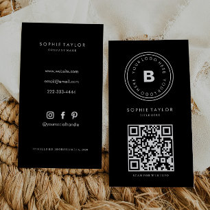 Carte De Visite Code Qr vertical minimaliste noir et blanc