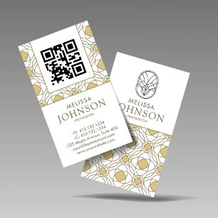 Carte De Visite Code QR Vertical Or Art Déco Moderne