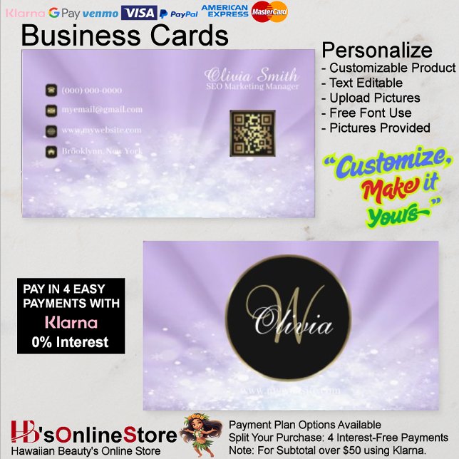 Carte De Visite Code QR violet Parties scintillant Élégante Monogr (Monogram Elegant Glitter Purple QR Code Business Card 39.
)