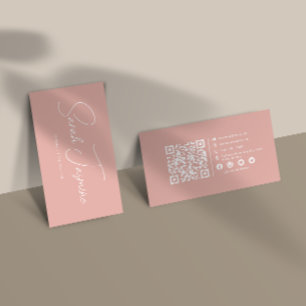Carte De Visite Code Qrcode à balayage élégant minimaliste rose