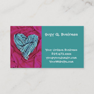 Carte De Visite Coeur bleu Turquoise cool sur tissu rose chaud Lov