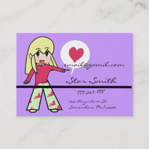 Carte De Visite Coeur Chibi mignon - Cheveux Jaune