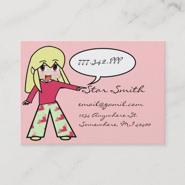 Carte De Visite Coeur Chibi mignon - Cheveux Jaune - (Devant)