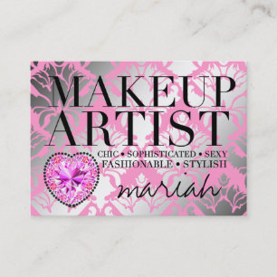 Carte De Visite Coeur chic de diamant de damassé de maquilleur de