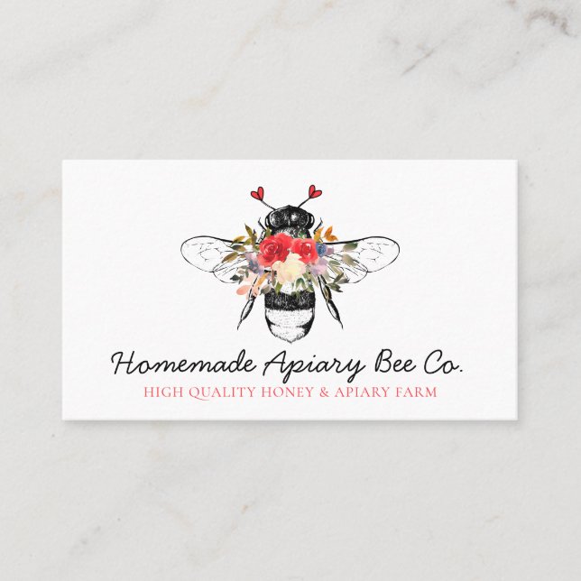 Carte De Visite Coeur classique Floral Apiary Honey Bee (Devant)