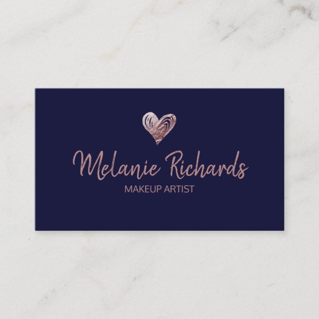Carte De Visite Coeur de mousse bleu marine minime chic (Devant)