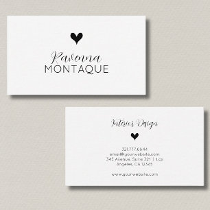Carte De Visite Cœur décoratif noir Nom manuscrit