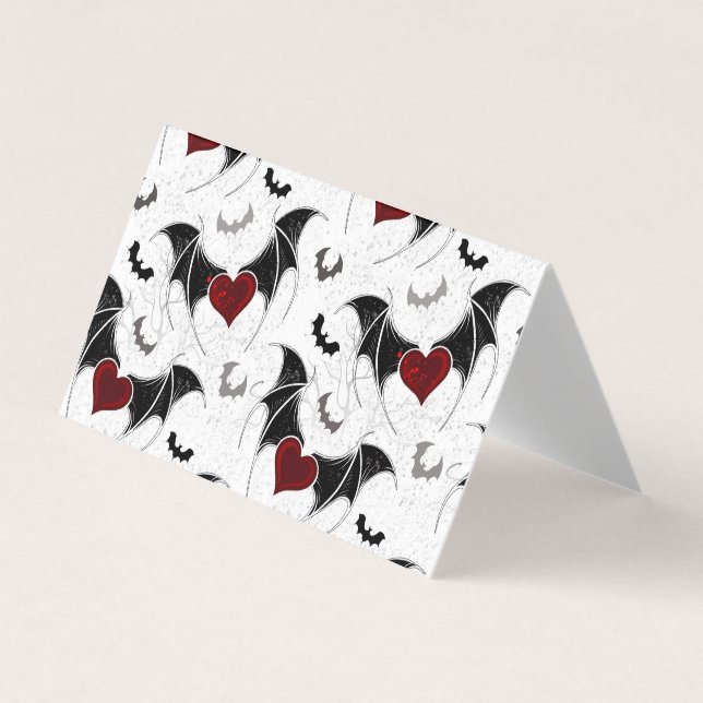 Carte De Visite Coeur d'Halloween avec ailes de chauve-souris noir (Devant)