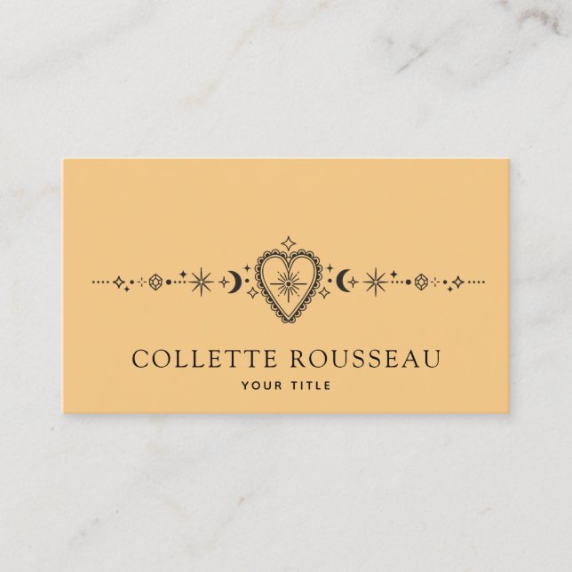 Carte De Visite Coeur Et Crescent Céleste Lune Or Jaune (Devant)
