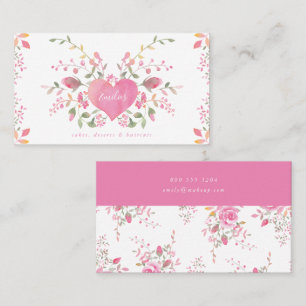 Carte De Visite Coeur et fleurs roses