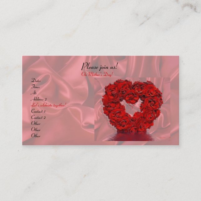Carte De Visite Coeur et Rose (Devant)