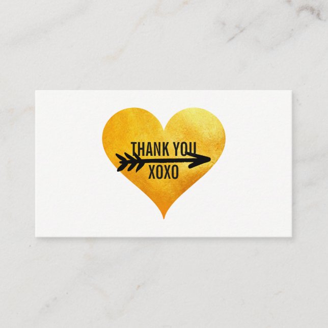Carte De Visite Coeur or / Flèche / Merci (Devant)