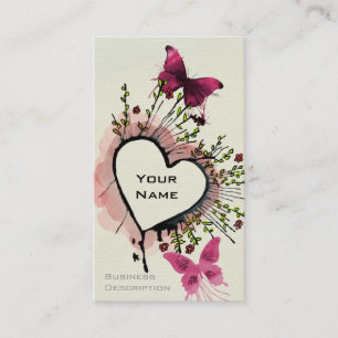 Carte De Visite Coeur, papillons et fleurs