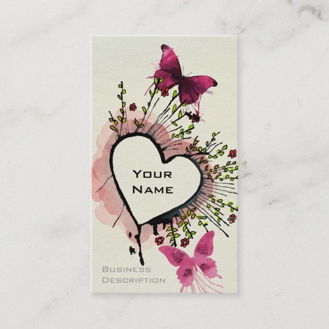Carte De Visite Coeur, papillons et fleurs (Devant)