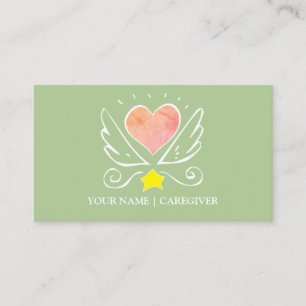 Carte De Visite Coeur rose avec ailes Aiguille sur bleu