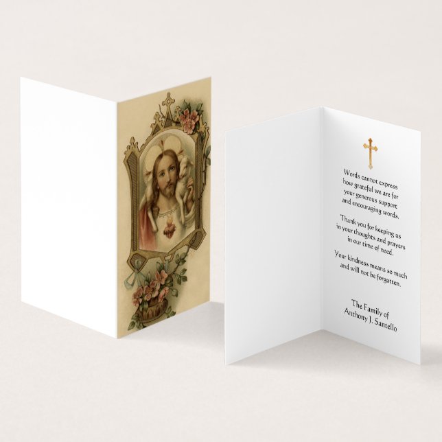 Carte De Visite Coeur sacré de Merci de condoléance de (Intérieur et extérieur)