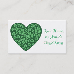 Carte De Visite Coeur Shamrock vert Saint Patrick's Day